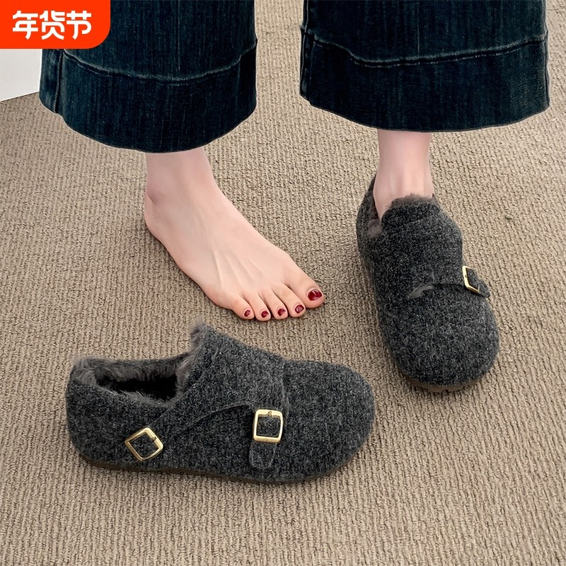 灰色勃肯鞋女2025新款冬季爆款超火一脚蹬加绒保暖雪地棉鞋子女鞋,女鞋,时尚雪地靴,淘宝优惠券,粉丝福利购,淘宝优惠卷