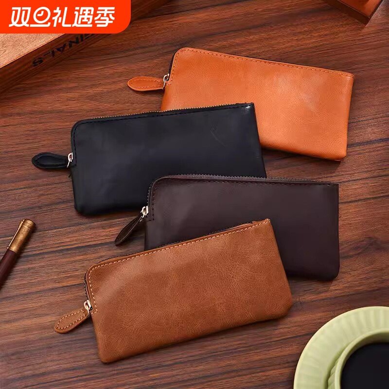 复古男士钱包长款多功能手机包休闲真皮质感手包超薄拉链手拿包