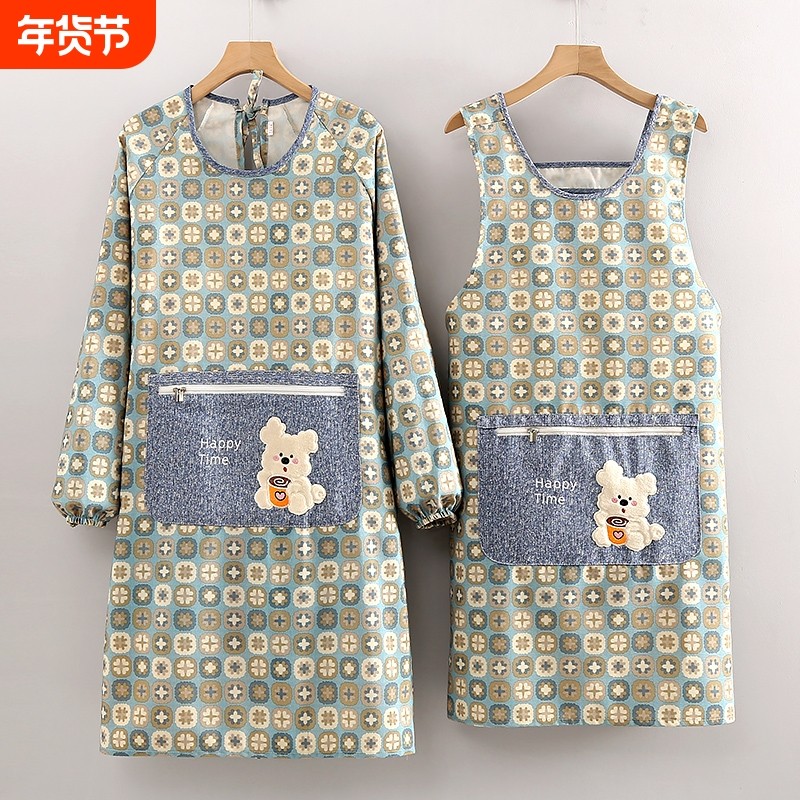 洋气帆布罩衣女新款围裙家用厨房长袖透气工作服大人上班护衣带袖,家庭/个人清洁工具,围裙,淘宝优惠券,粉丝福利购,淘宝优惠卷