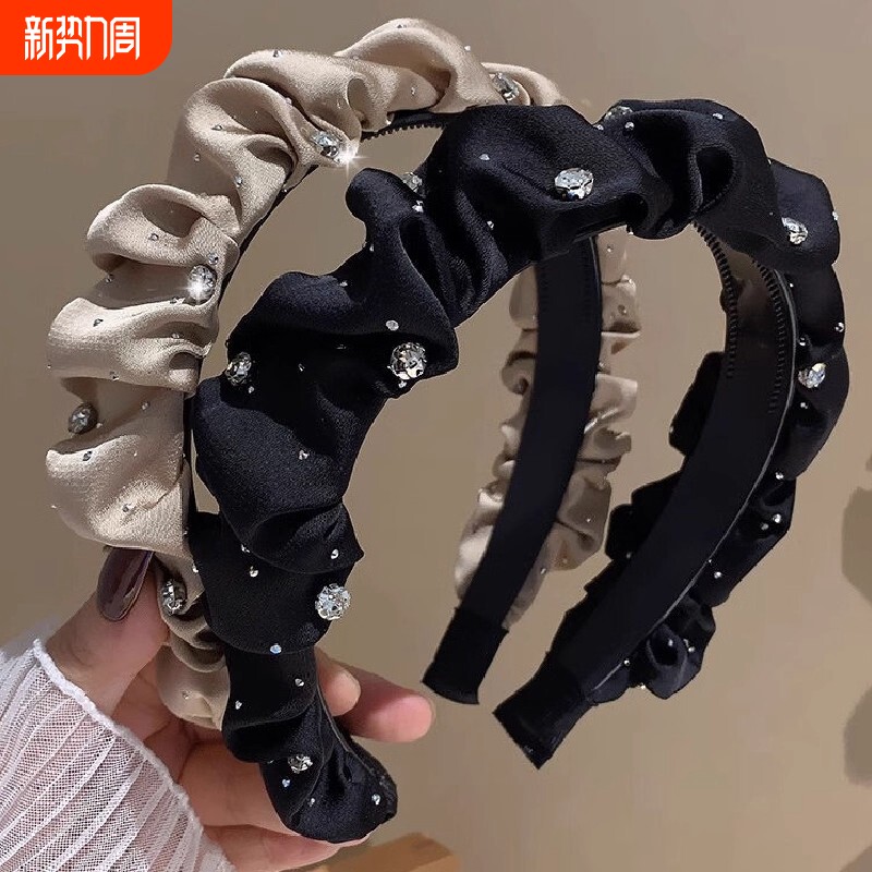 原版赵露思同款褶皱发箍女韩式复古高颅顶大肠头箍头饰女款水钻