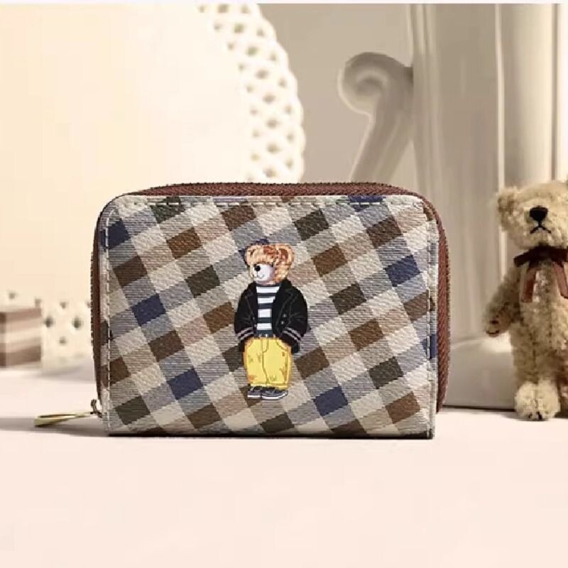 2025新款小仔熊格纹老花印花卡包时尚零钱包迷你百搭手拿卡包女