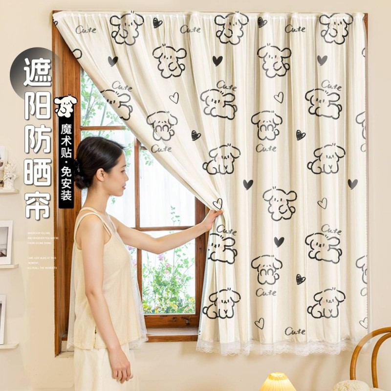 免打孔魔术贴窗帘出租屋隔断神器卧室门帘遮挡帘儿童房护遮光客厅