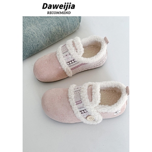 2025新款保暖加绒加厚外穿二棉鞋女冬软底巨好看一脚蹬勃肯鞋平底