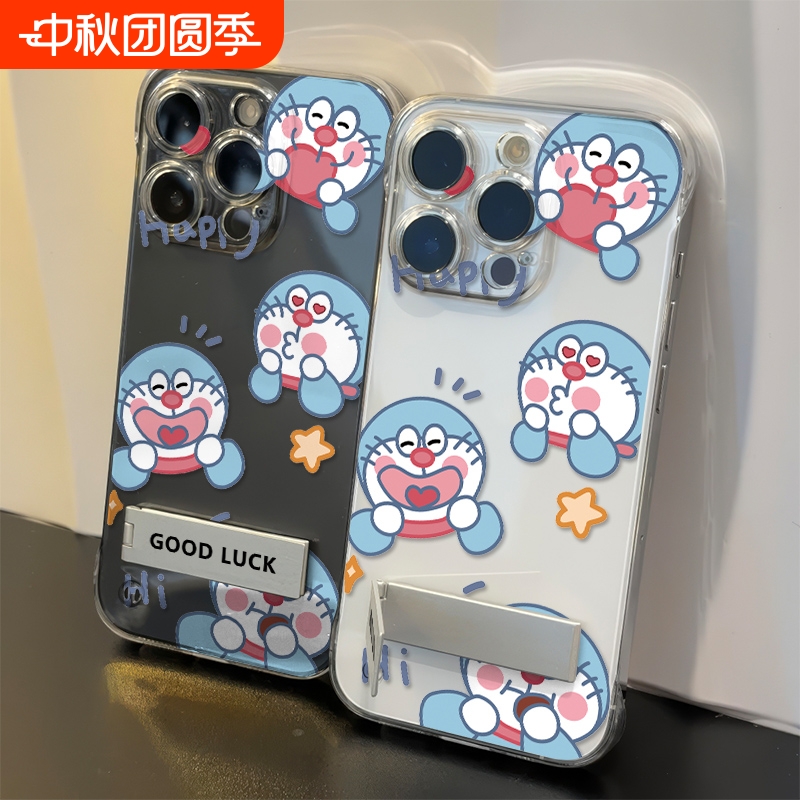小米15透明14ProMax适用硬无边框hi叮当猫iPhone16超薄OPPOFindx8手机壳带支架苹果13高级感VIVOIQOO12卡通1
