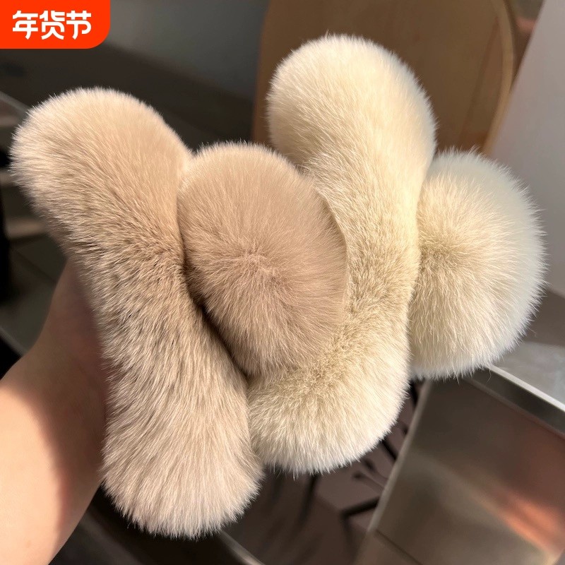 高级感真獭兔毛抓夹毛绒发夹女后脑勺盘发夹子头饰秋冬毛毛鲨鱼夹