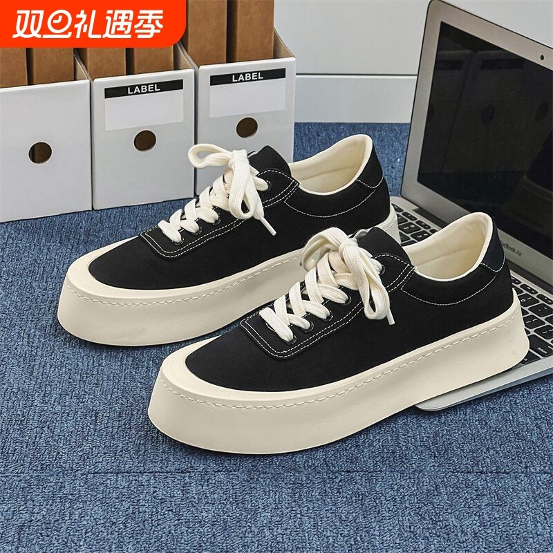 2025新款夏季透气韩版百搭运动休闲板鞋男日系简约厚底帆布鞋潮鞋