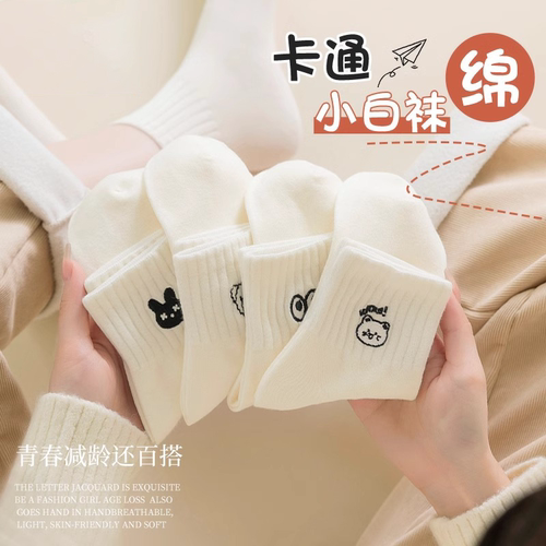 春秋款纯棉防臭可爱少女中筒袜