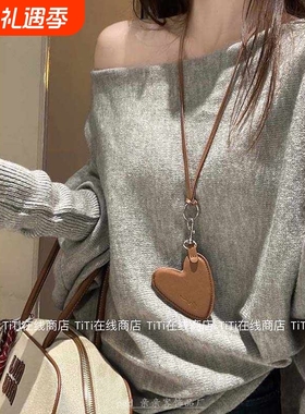 4款~皮质爱心挂绳小包项链韩系秋冬挂脖毛衣链零钱包挂件配饰商店