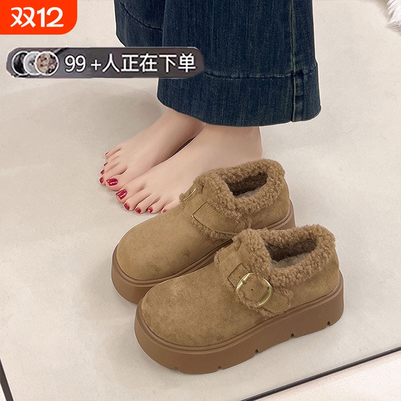 厚底增高保暖勃肯鞋女2025新款秋冬加绒加厚雪地靴外穿棉鞋子毛绒