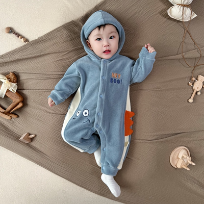 男童宝宝加厚保暖外出服婴儿连体衣摇粒绒秋冬季加绒可爱卡通棉服