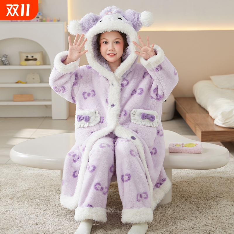 2025女童睡袍儿童秋冬季女孩套装