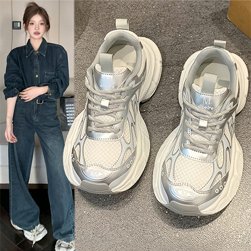 厚底老爹鞋女2025春秋季新款百搭网面增高透气跑步超火运动休闲鞋