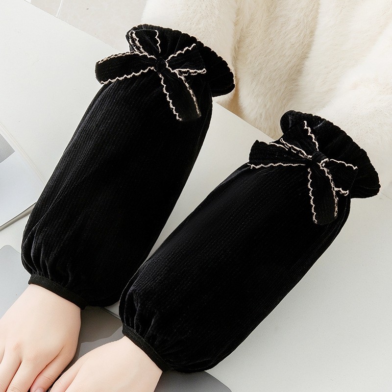 韩版长款袖套女成人套袖秋冬耐脏羽绒服护袖学生黑色袖口蝴蝶结