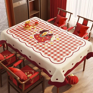 新年桌布防水防油桌垫喜庆红色马年过年氛围感装饰长方形茶几台布