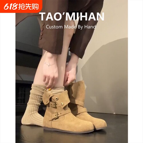 真皮短靴女2026春秋季新款内增高小个子棕色马丁靴勃肯鞋靴子单靴
