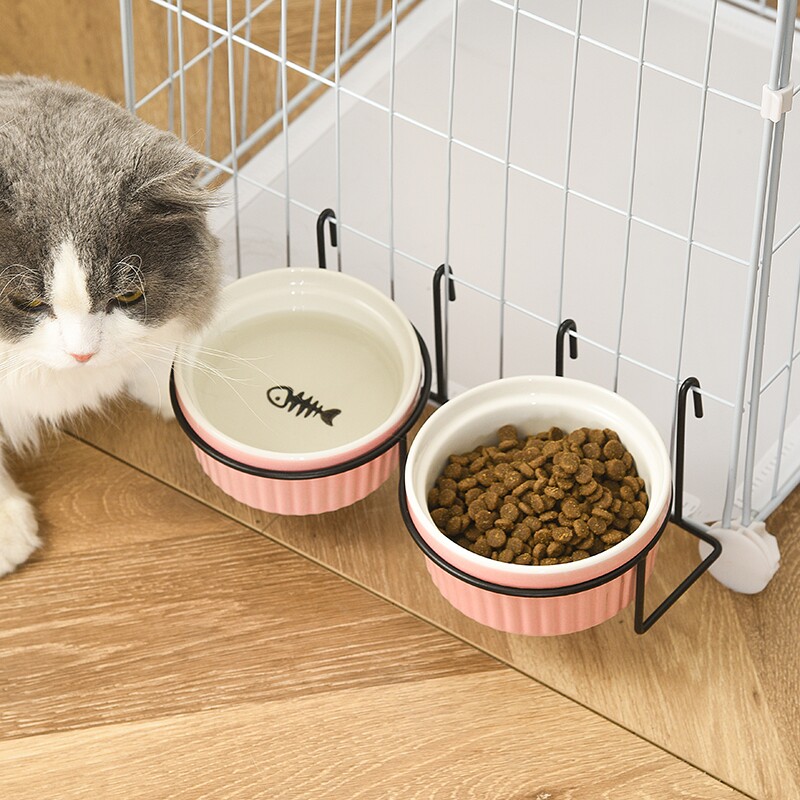 猫碗悬挂式陶瓷猫食盆笼子固定防打翻狗狗水盆猫咪喝水碗挂碗饭碗
