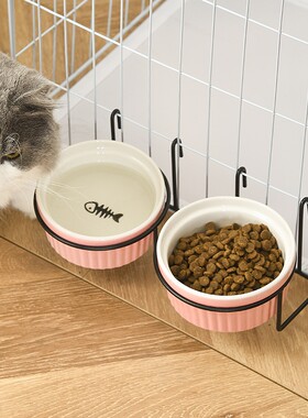猫碗悬挂式陶瓷猫食盆笼子固定防打翻狗狗水盆猫咪喝水碗挂碗饭碗