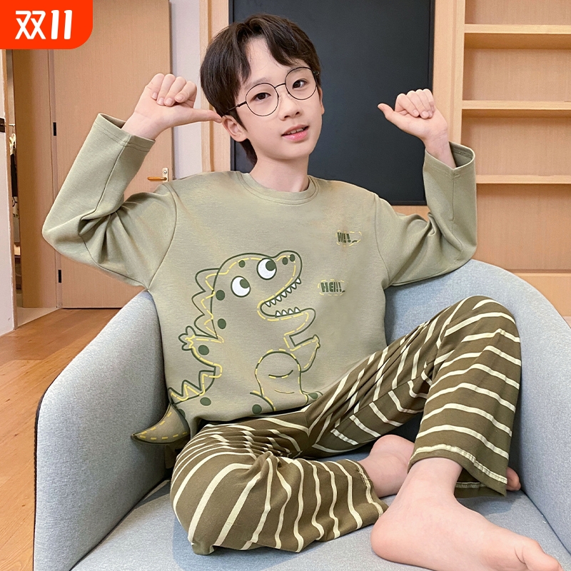儿童家居服男童纯棉长袖睡衣薄款