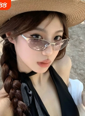 复古金属猫眼墨镜女户外朋克素颜