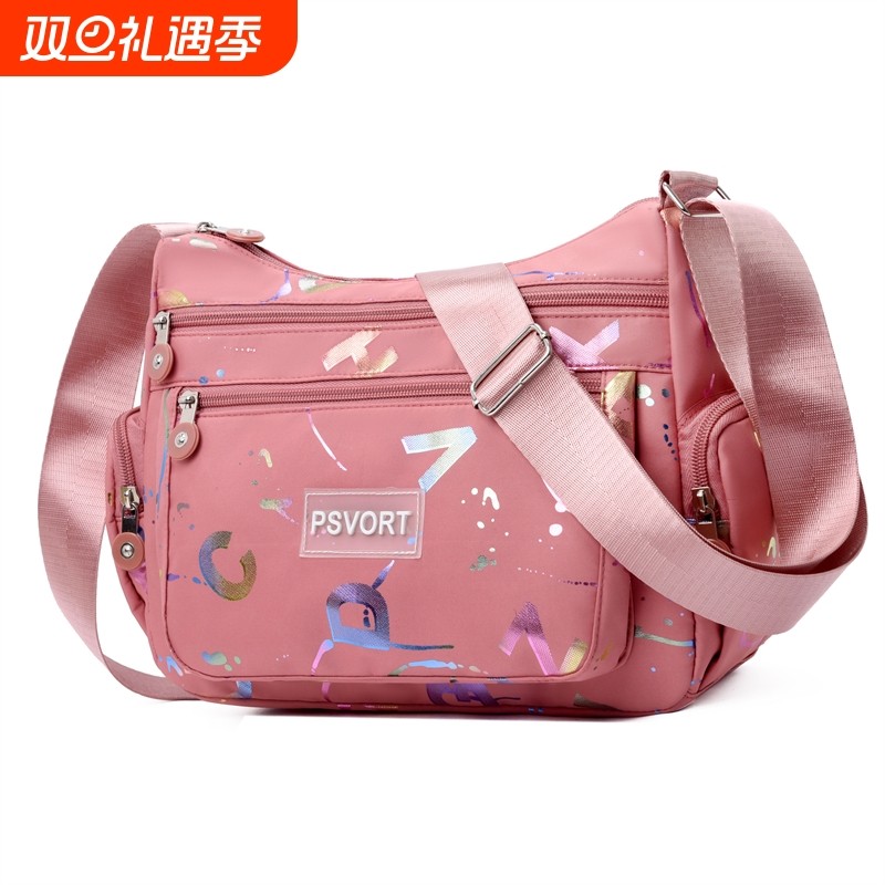 中年帆布斜挎手机包休闲单肩包多层包包女大容量牛津布妈妈包挎包