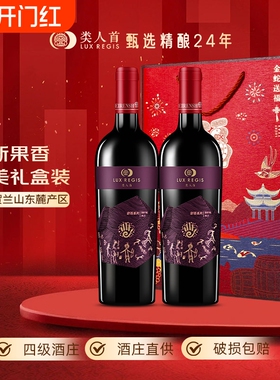 类人首 宁夏红酒贺兰山东麓岩语美乐干红葡萄酒750ml*2瓶双支礼盒