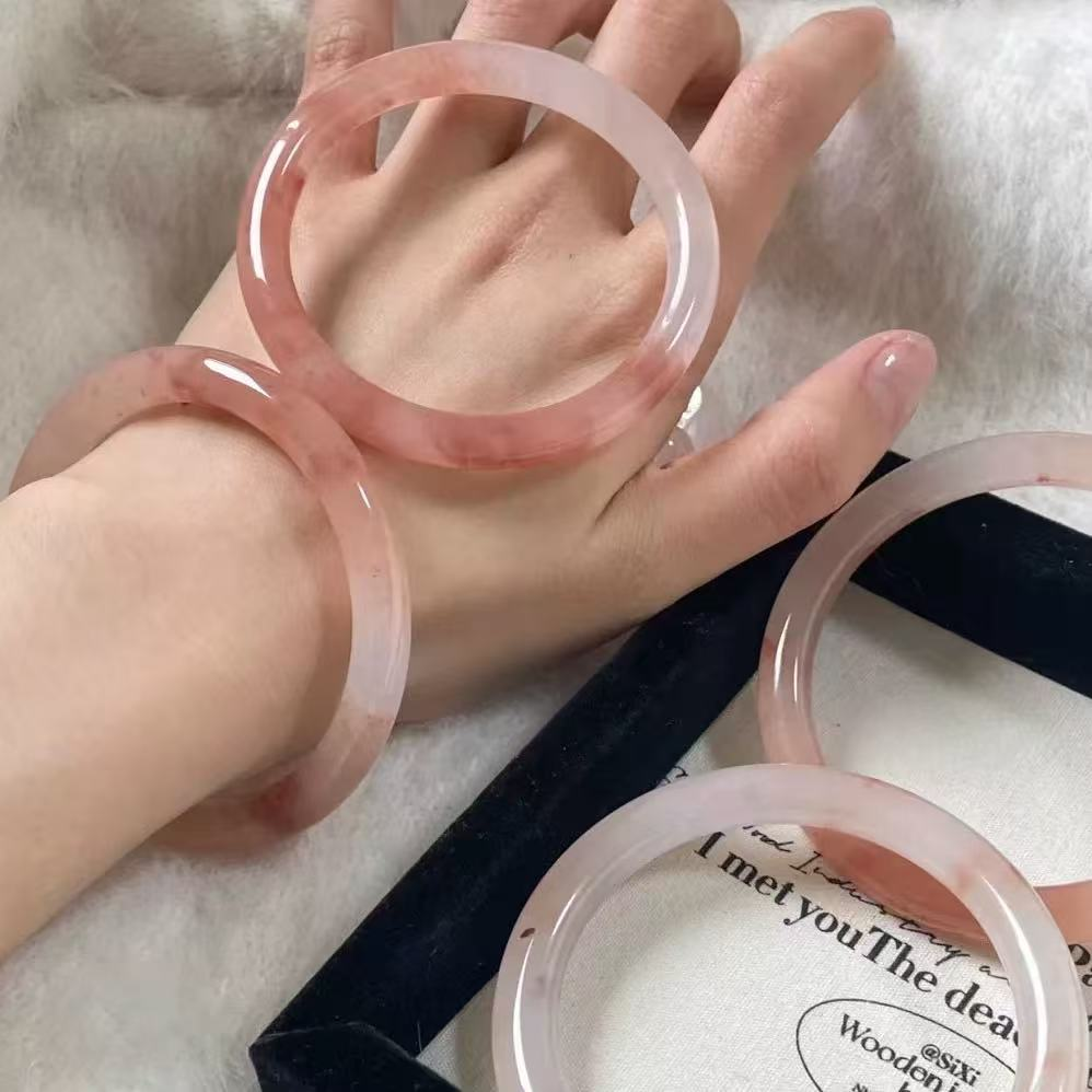 爆款圆条金丝玉桃花酿仿手镯新疆气质粉色可爱甜美系百搭温柔女款