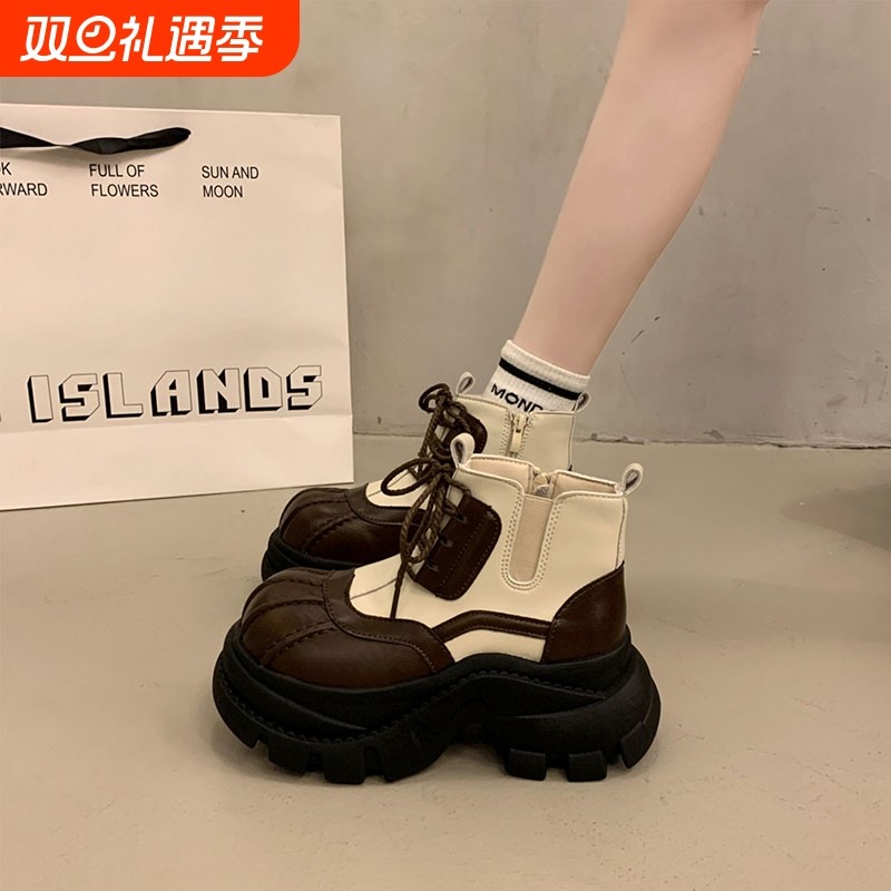 复古英伦风增高马丁靴女2025秋冬新款爆款小个子松糕厚底机车短靴