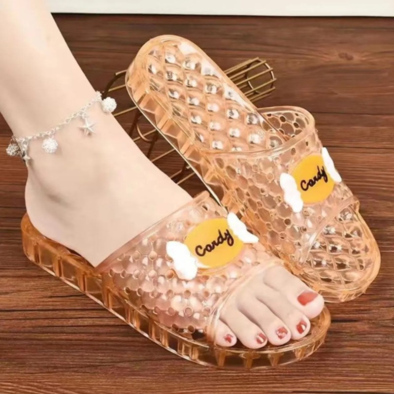 夏季水晶拖鞋女防滑防臭家居浴室室内果冻塑料女士透明防滑凉鞋女