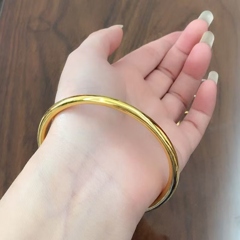 古法金包银手镯光面素圈999足银镯子女百搭亮面气质节日送礼物