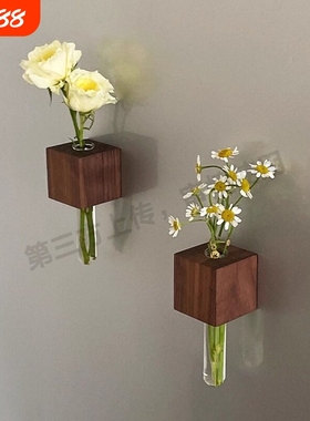实木插花器日式INS风手作磁吸磁性黑白板留言冰箱贴试管zakka花瓶