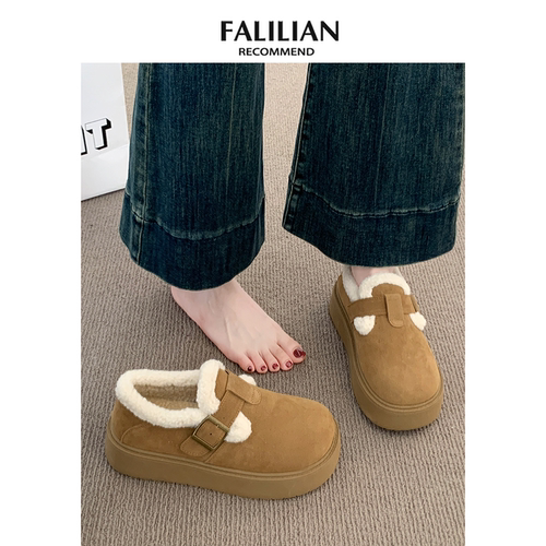 厚底加绒豆豆勃肯鞋女2025新款秋冬季乐福鞋博肯棉鞋子保暖雪地靴