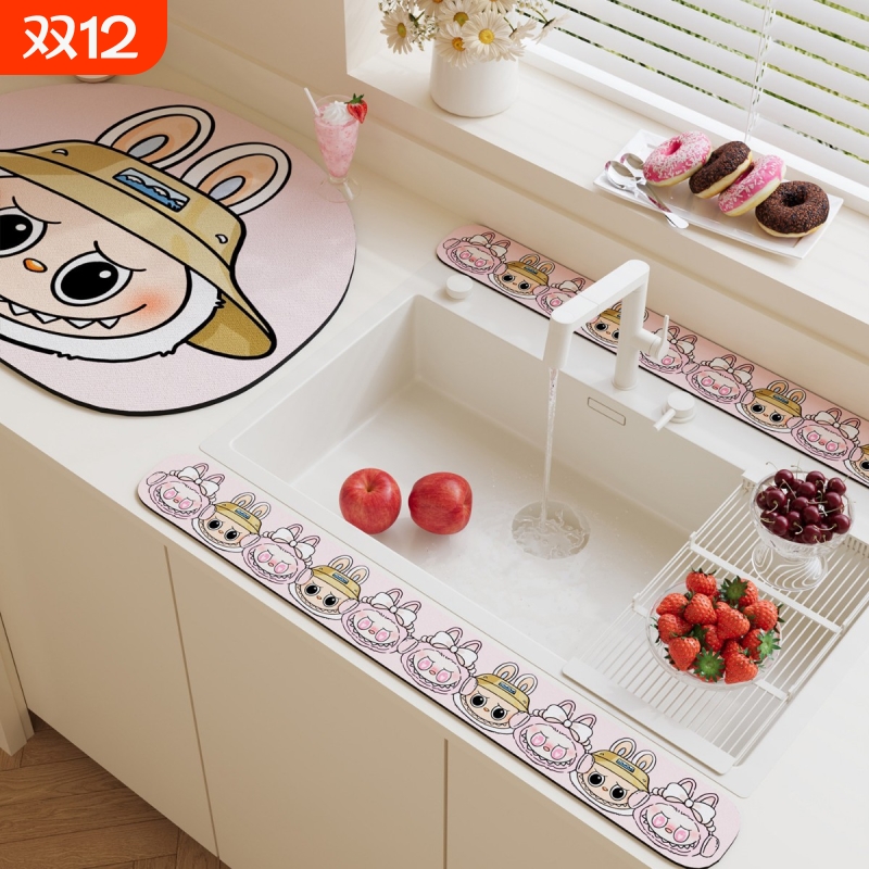 卡通风拉布布软硅藻泥沥水垫厨房水龙头沥水垫洗碗槽防溅水挡水条