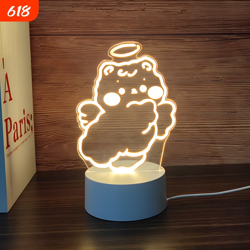 3D 视觉小夜灯 生日蛋糕 / 小熊 / 比心造型 七彩渐变氛围灯 触摸