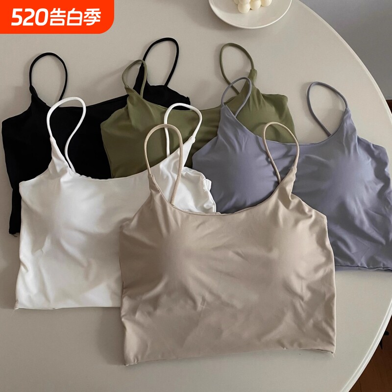 白色抹胸小吊带背心女夏外穿带胸垫一体美背内衣打底内搭泰式上衣