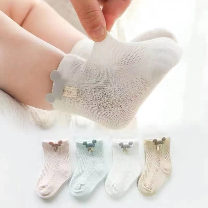 婴儿袜子网眼防蚊短袜松口透气新生儿0-1岁中筒夏秋宝宝袜子纯棉