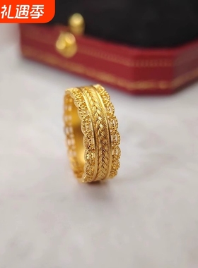 金店同款古法腰缠万贯黄金色戒指