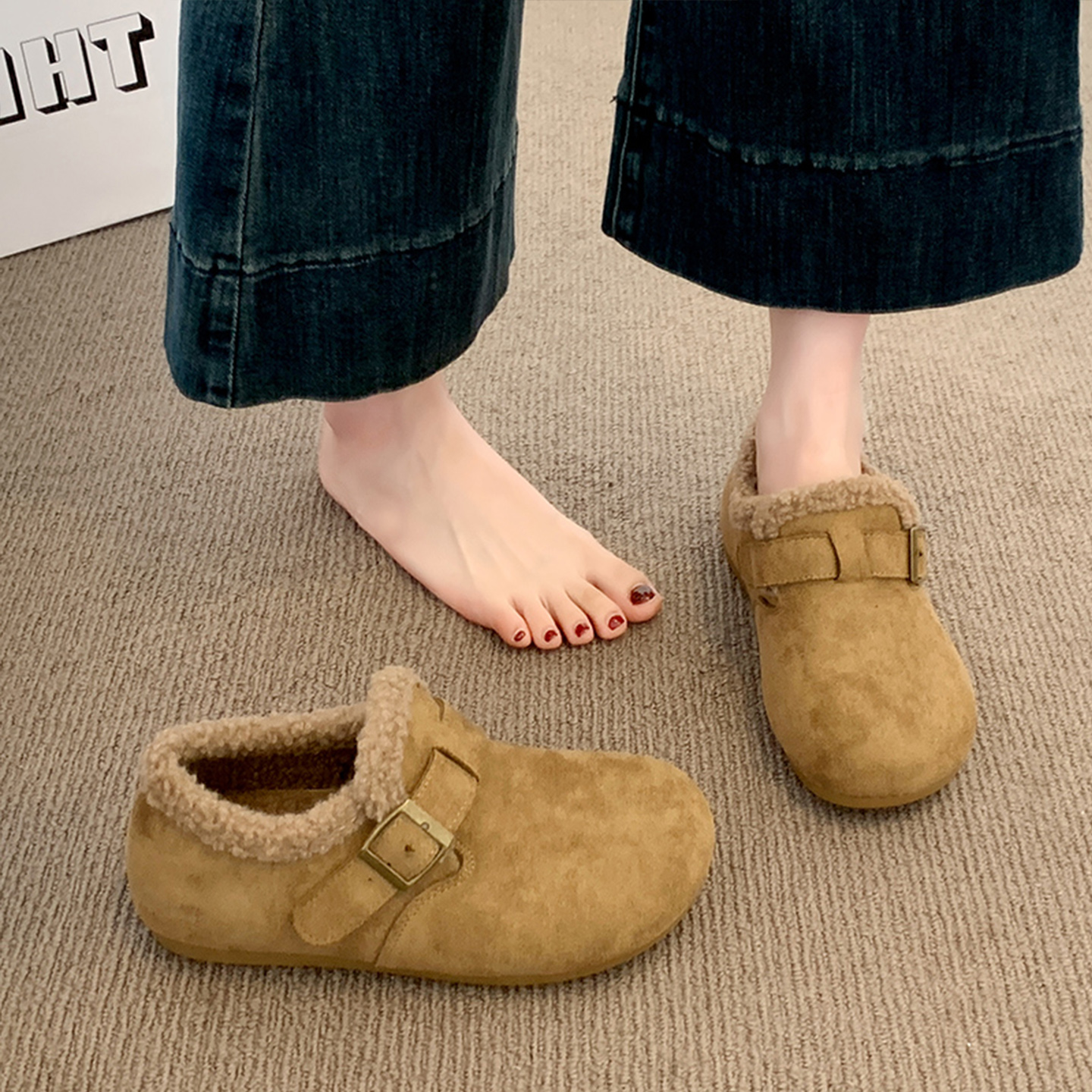 加绒勃肯鞋女2025新款秋冬季鞋子毛毛棉鞋保暖低帮雪地靴内增高