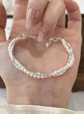 碎银子手链女复古轻奢小众高级精致感重工串珠缠绕手饰品贝珠红绳