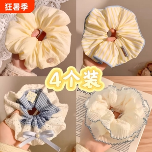 黄色条纹大肠发圈女高级感发饰法式丸子头超大头绳韩系格子木耳