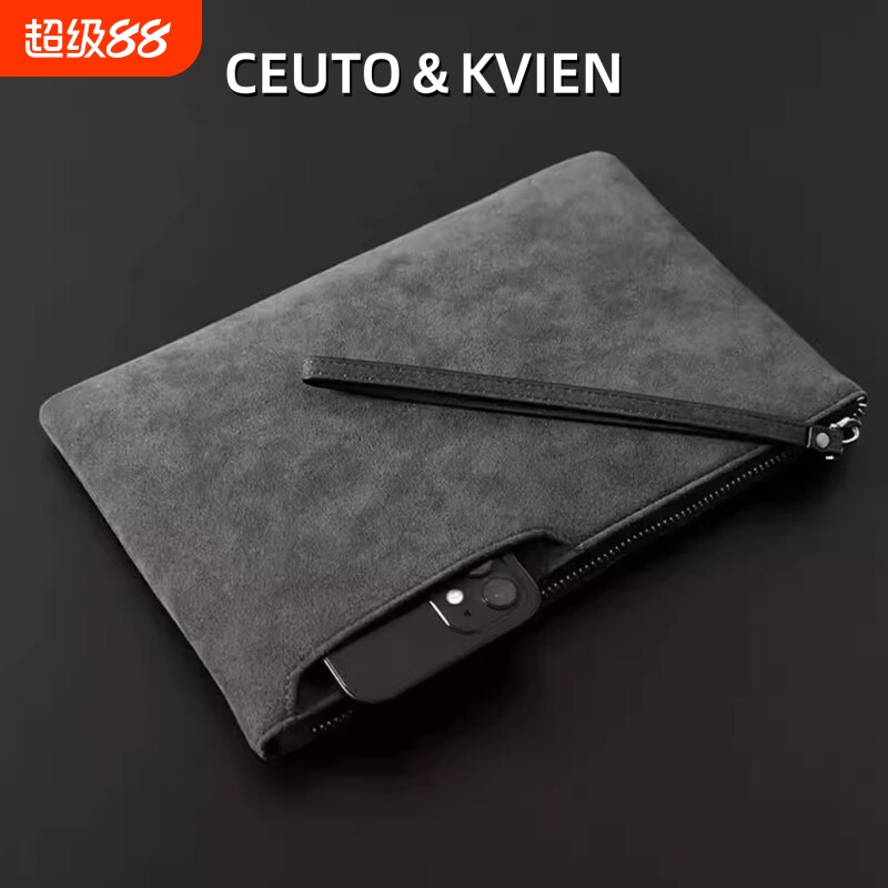 CEUTOKVIEN大容量翻毛皮卡包商务休闲手拿包手机证件位多功