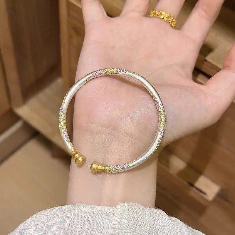 紫桔梗 繁花葫芦新中式手镯国风复古开口设计珐琅手环夏日手饰品