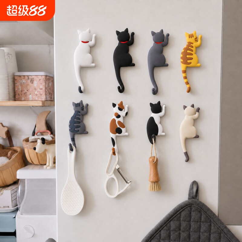 创意猫咪磁性冰箱贴入户门挂钩图片