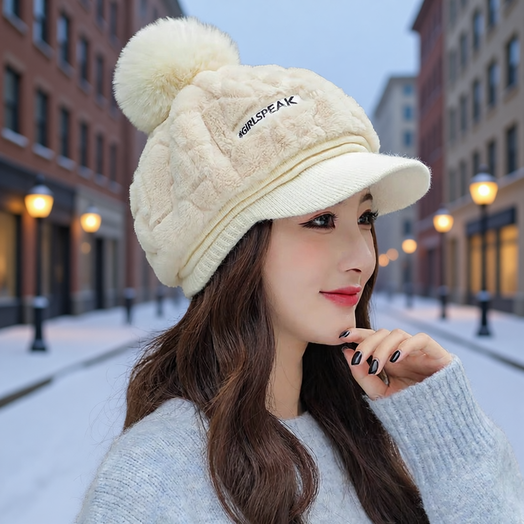 帽子女士冬季新款鸭舌百搭毛线帽