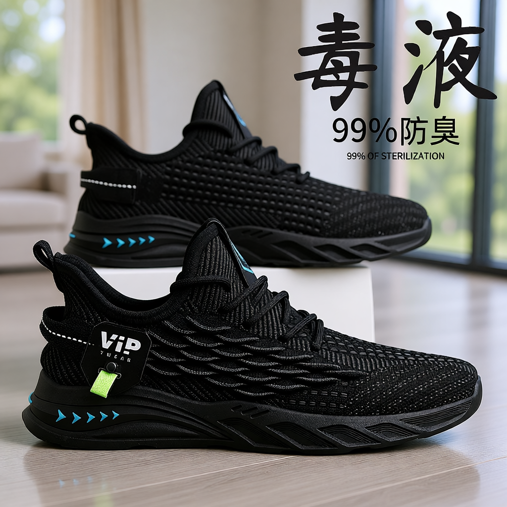 男鞋春夏季透气防臭薄款网面运动鞋软底防滑黑色跑步潮鞋2025