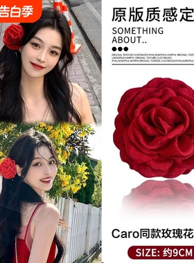 头花2024年花朵女大号新款抓夹高级感红色花头饰干枯玫瑰发夹发饰