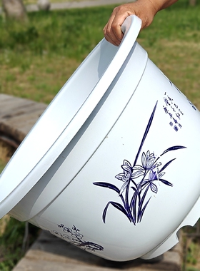 超大花盆圆形加厚耐用仿陶瓷无孔果树睡莲塑料盆带托盘养花底部