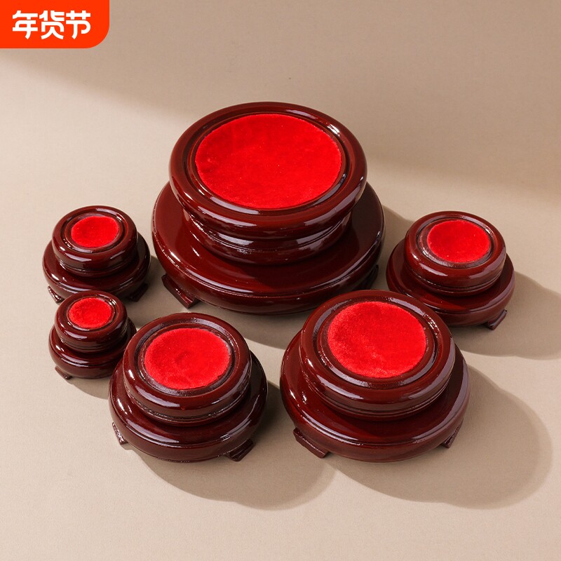 旋转水晶球底座双层圆形木托展示架家居办公装饰品底托木座摆件