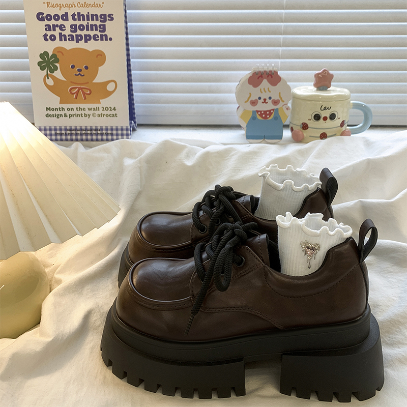 大头小皮鞋女2025春季新款厚底百搭英伦学院风jk乐福单鞋黑色棕色