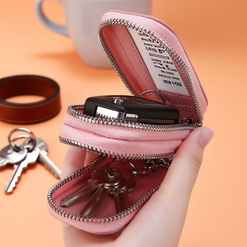 头层牛皮汽车女通用腰挂锁匙扣男双层钥匙包大容量车钥匙收纳