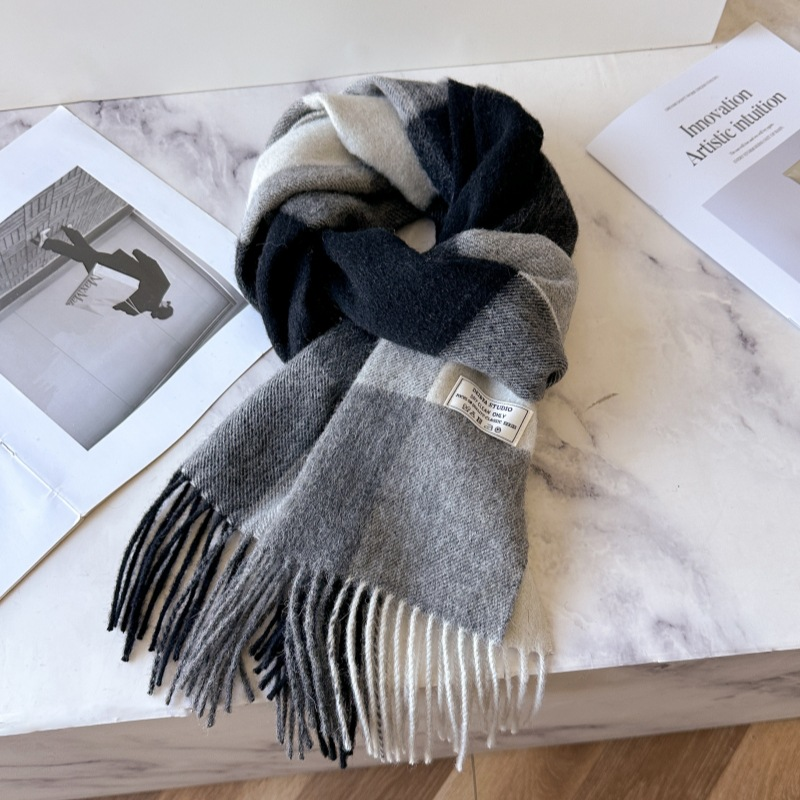 高档100%羊毛围巾男冬季百搭格子围脖羊绒保暖情侣披肩生日礼物